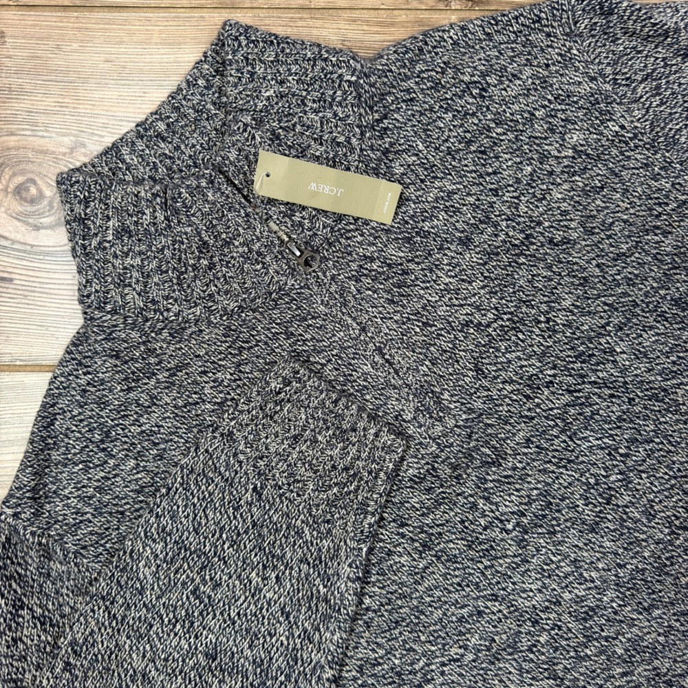J. Crew Men LARGE Rugged Merino Wool Blend 1/4 Zip Sweater Navy Marled CN649 NWT